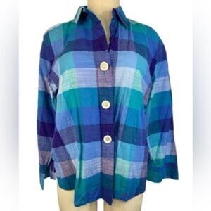 Foxcroft Women's Blue Plaid Shirt size 12 NEW
